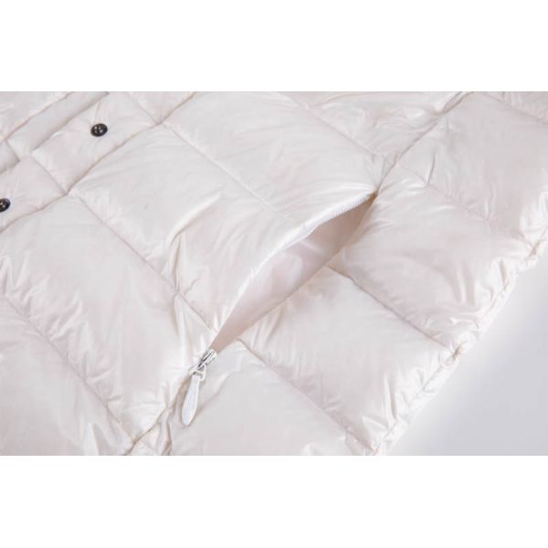Women's Lightweight Down Jacket with Stand Collar Snap Cuffs in Off-White