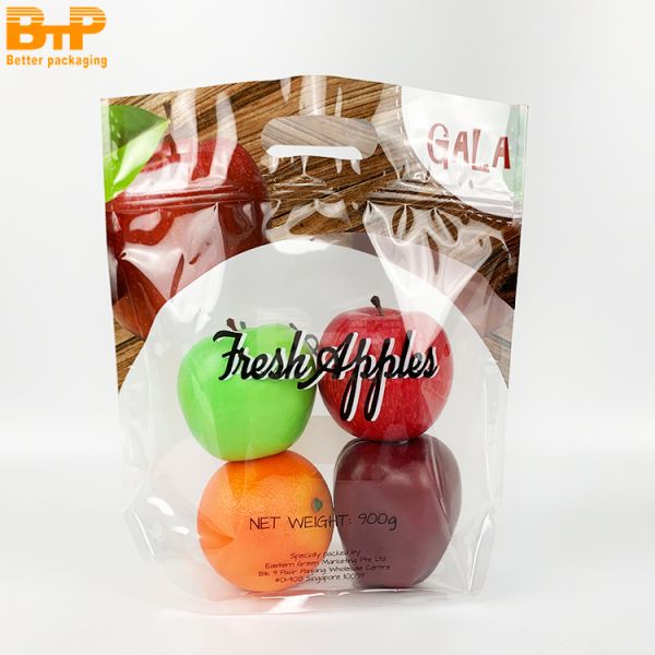 Custom Logo Transparent Cherry Grape Fruit Stand up Pouch with Zipper and Handle Recyclable Plastic Packaging Bags
