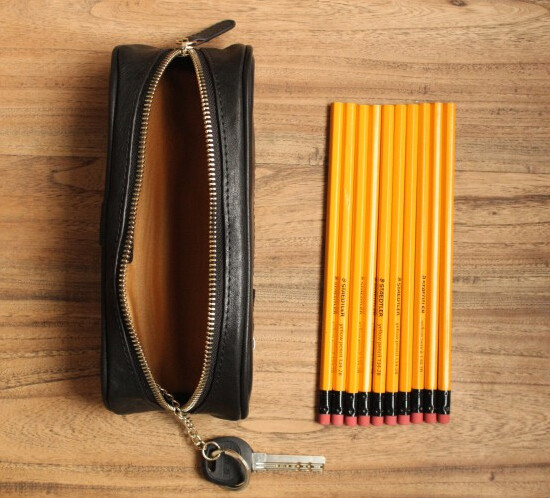 Vintage Genuine Leather Pencil Case , Handmade Artist Pencil Bag High End
