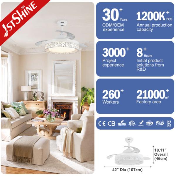 6 Speeds 42 Inch Retractable Ceiling Fan Light With Bluetooth Speaker