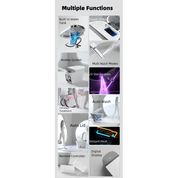 Modern Smart Intelligent Toilet Best Ceramic Digital Screen Foam Shield Remote Control