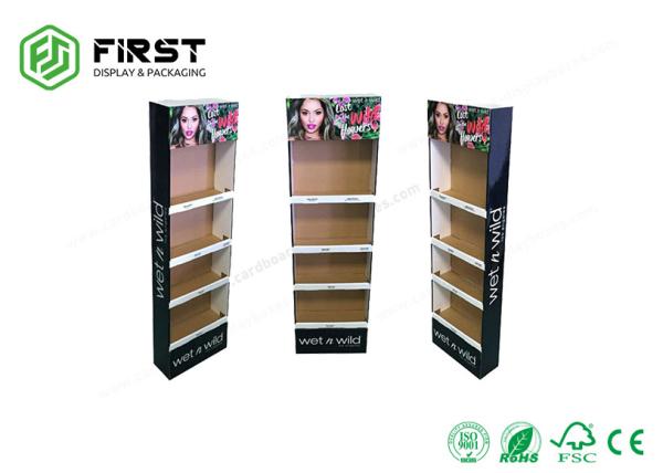 Custom Glossy Printed Logo Corrugated Paper Floor Display Stand For Exhibitions
