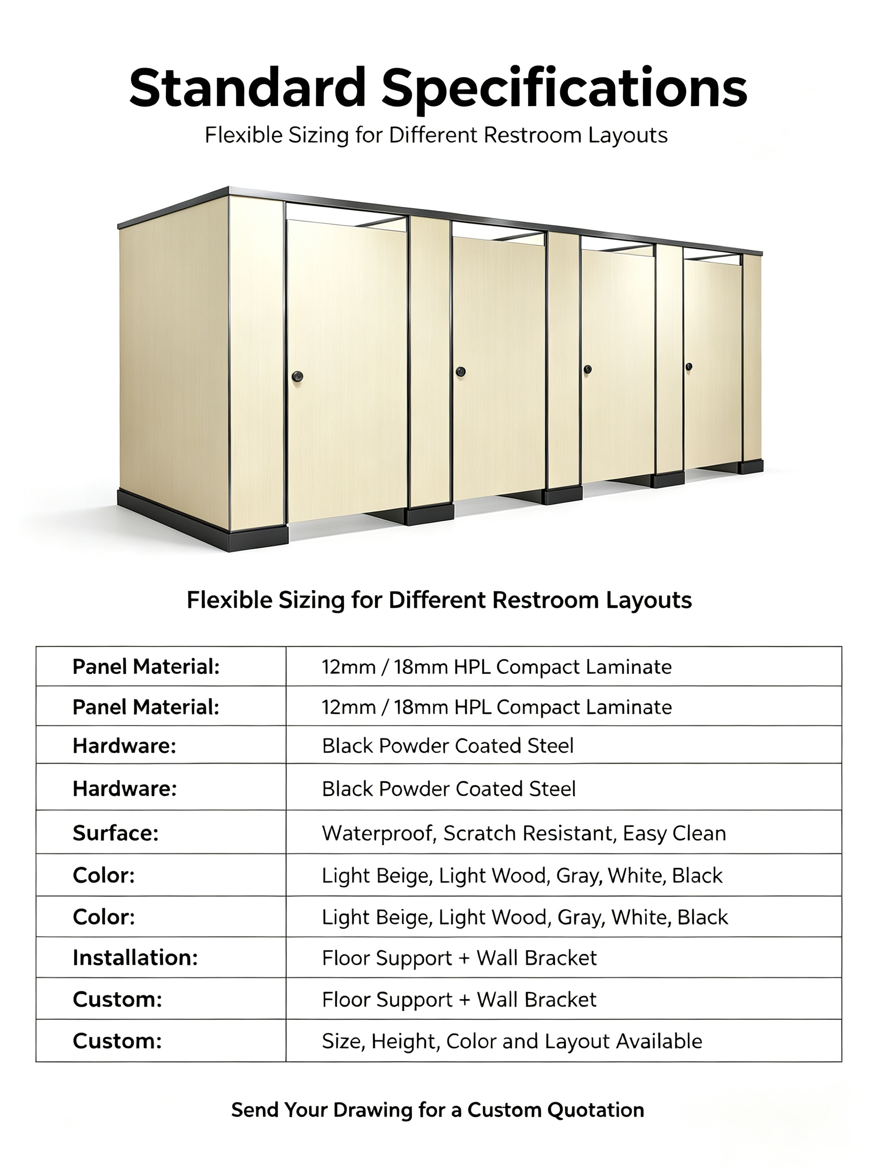 Commercial HPL Public Toilet Stall, Moisture-proof Phenolic Compact Restroom Partition