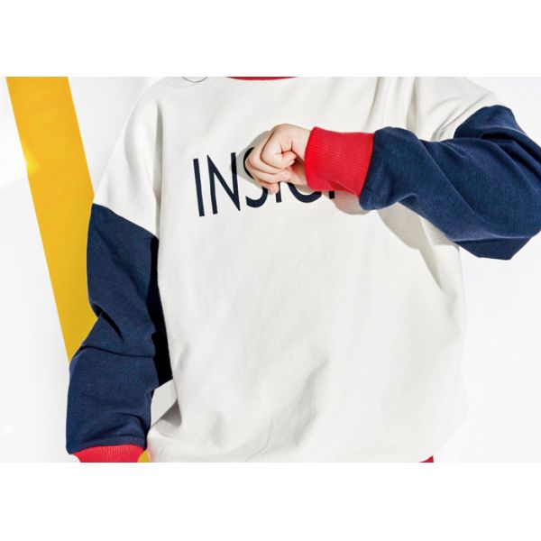 Contrast Color Ribbed Girls Raglan Shirt , Knitted Kids Pullover Sweater Long Sleeve