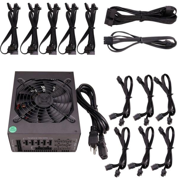 ATX 1600W Full Modular Power Supply GPU for Rig Supports 6 Graphics 80+ Gold Designed Power Supply