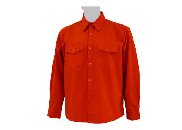 Men's 100%Cotton Twill Orange Work Shirt Long Sleeve Back Across Reflective Tape Chest Pockets