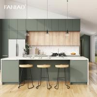Armário de cozinha sem mangueiras laminado em melamina verde para construtor