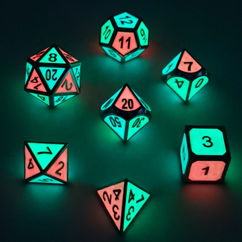 Zinc Alloy Glow in the Dark Metal Dice Set for DND Games with Customizable Logo