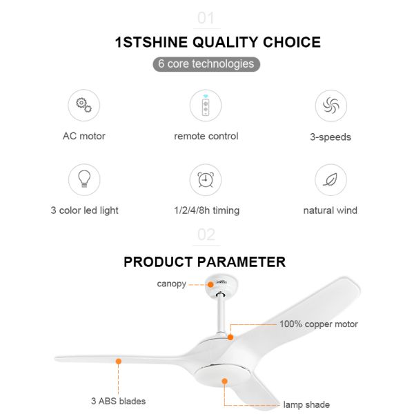Fã fresco da iluminação de Smart da lâmina do fã de teto 3 do verão plástico do ODM do OEM
