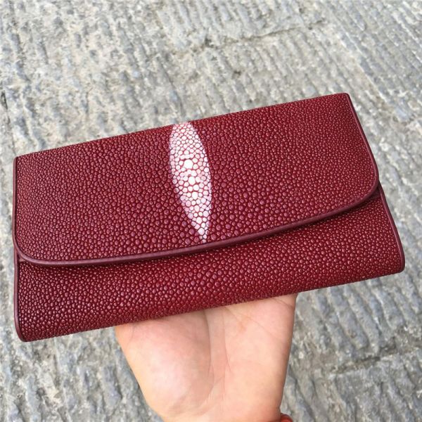 Unisex Authentic Stingray Skin Male Long Trifold Wallet Genuine Leather Women Men Large Clutch Purse Lady Money Bag