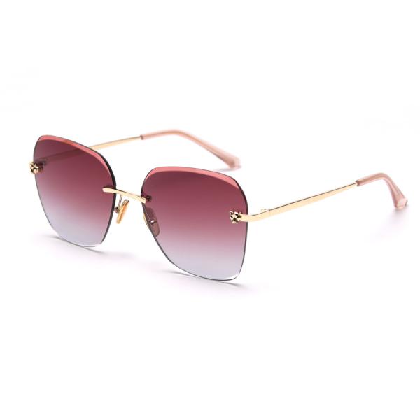Rectangle Trimmed Women Rimless Crystal Sunglasses 140mm Metal Frame Polarized