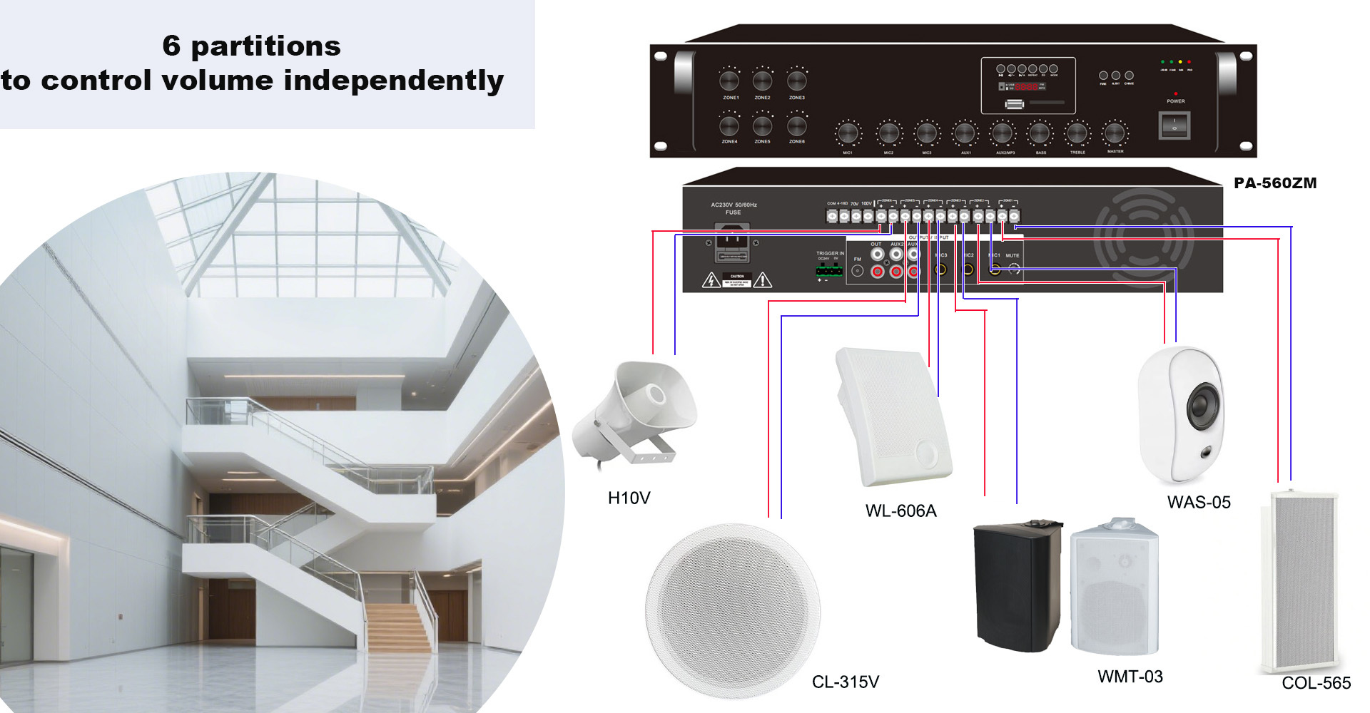 ABS 100V Wall Speakers 4 Wall PA System Speaker Individual Tweeter And Woofer