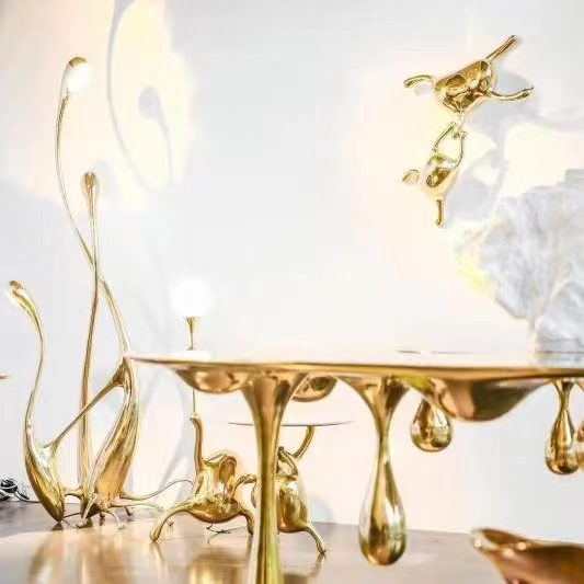 Upholstery Stainless Steel Lobby Golden Coffee Table Anti Rust