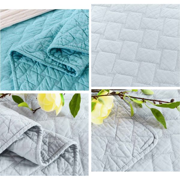Geometric Embroidered Full Size Quilt 3pcs Country Style 100% Cotton For Home