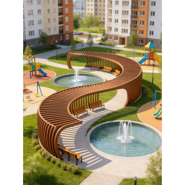 Creative Free Form Curved Corridor Sculptural Walkway Art For Luxury Real Estate Commercial