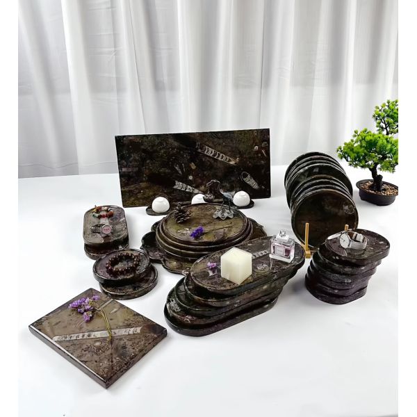 Italy Canghai Jurassic Marble Stone Plate Marble Dish Tray Scratch Resistant Aesthetic