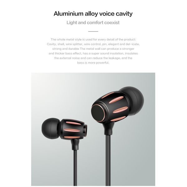 Flat Cable 103dB Metal Wired Earphones Deep Bass With Microphone