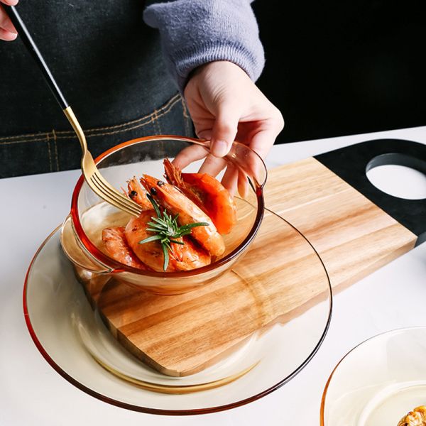 Restaurant Amber Microwave Heated Glass Tray Bowl Set