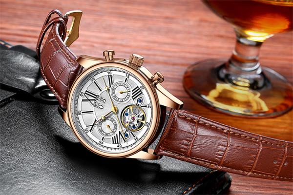 Brand KINYUED fashion mens wind up use hand water resistant tourbillon automatic watch
