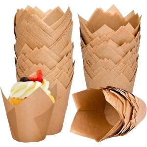 Greaseproof Paper Baking Cups Food Grade Bakery Packaging Heat Resistant Tulip