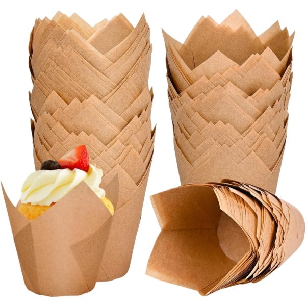 Greaseproof Paper Baking Cups Food Grade Bakery Packaging Heat Resistant Tulip Cupcake Liners