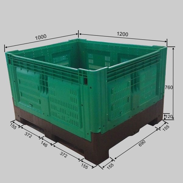 HUADING Plastic Pallet Box Collapsible Container L1200*W1000*H760 mm for Industrial