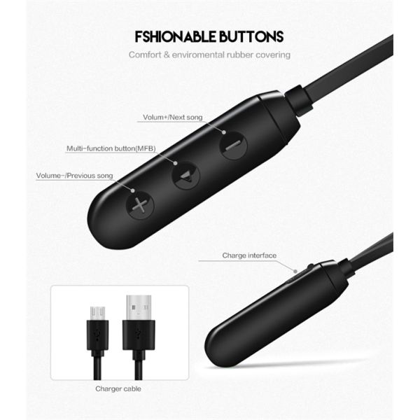 Wireless CSR V4.1 Neckband Bluetooth Earphones RoHS Certification