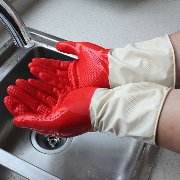 Household Rubber Dishwashing Gloves Chemical Resistant Safe Anti Skid