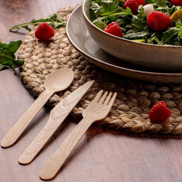 140mm Disposable Wooden Dinner Party Cutlery Set Biodegradable Forks Knives And Spoons