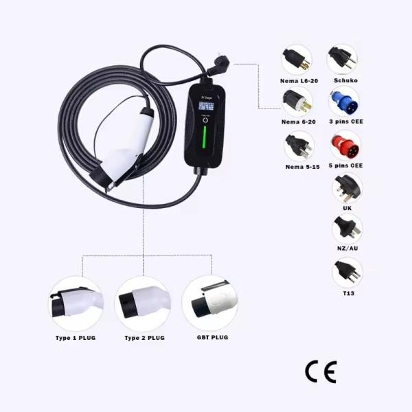 Level 110V 220V AC Type 1 16A EV Home Charger Portable For Electric Car Charging