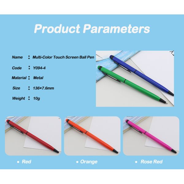 Colorful Metal Ballpoint Pen Touch Screen Twist Stylus Ball Pen For Office Business