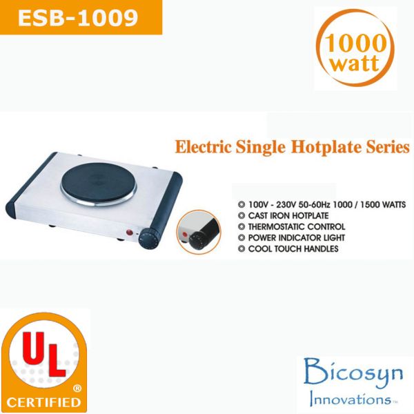 1000/1500 Watt Cheap Single Buffet Burner Electric Hot Plate, Black, UL, Camping,School,Outdoor Stove