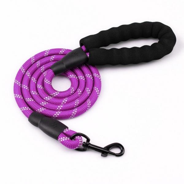 Pet Leashes Padded Handle Customized Color Portable Comfortable Free Reflective Nylon Rope