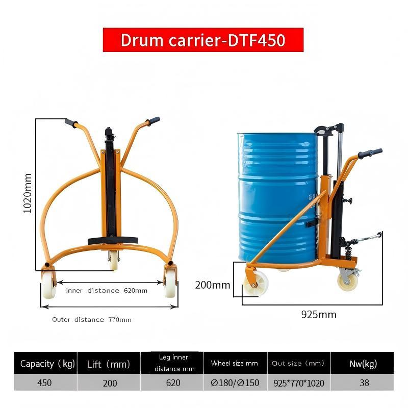 Manual drum carrier for lifting drum 350kgs, 450kgs,500kgs
