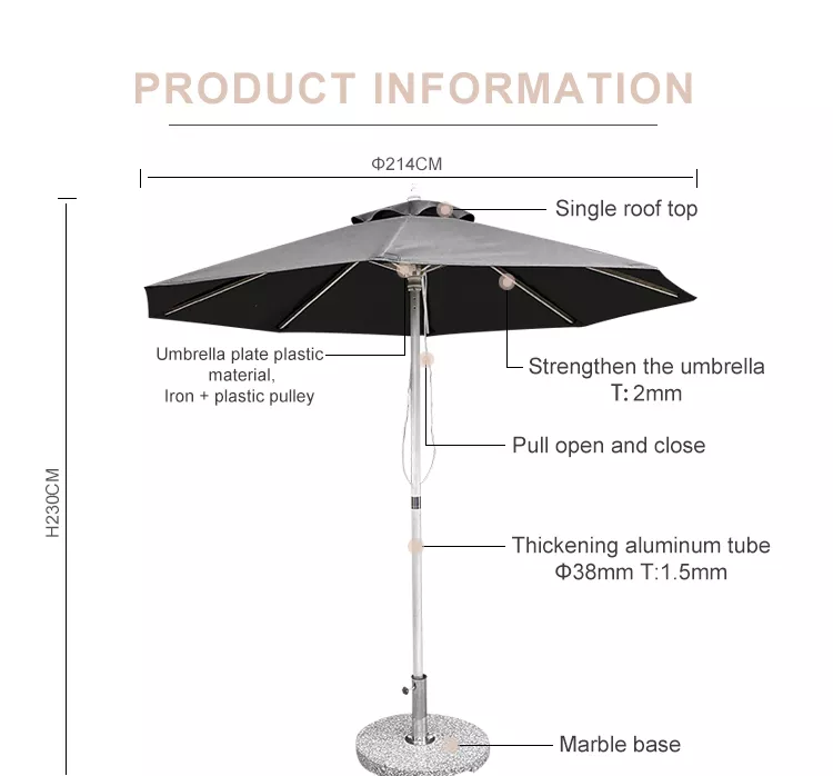 UV Aluminum Commercial Waterproof Sunshade Windproof Garden Outdoor Umbrella with 1.5m Radii