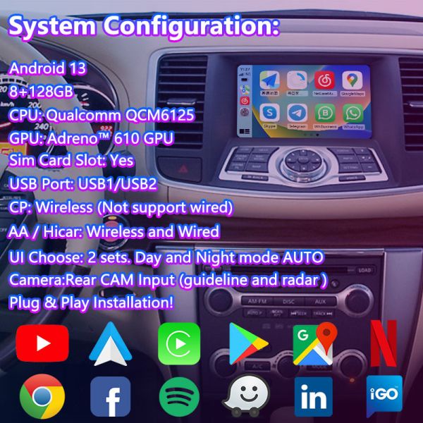 Wireless Carplay Android Car Multimedia Video Interface For Infiniti QX56 2010-2013