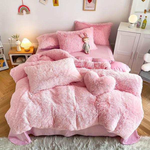 Conjunto de lençóis suave e quente para crianças Menina Cor de Arco-íris Conjunto de Camas de Pelúcia Veludo Fluffy Plush 4 Pcs