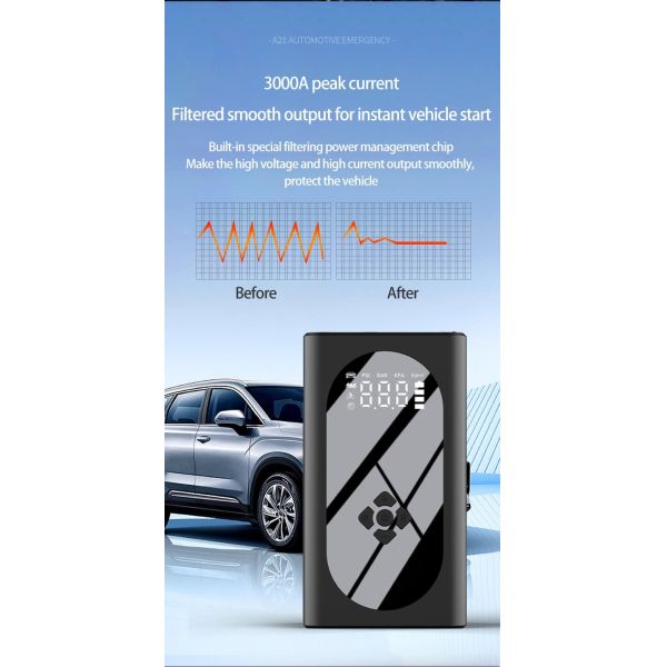 Car Portable Battery Jump Starter With Air Pump USB Output SOS Emergency Light