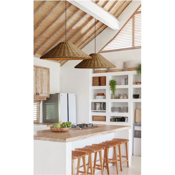 farmhouse light bar dining lights Minimalist Brown Beige Retro wicker pendant light(WH-WP-96)