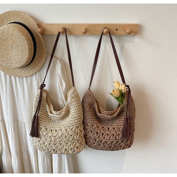 Crochet Tote Bags Summer Beach Bag For Women Vacation Mesh Knit Bag Hippie Bag Woven Knitted Shopping Bag Small Yarn Crochet Storage Bag