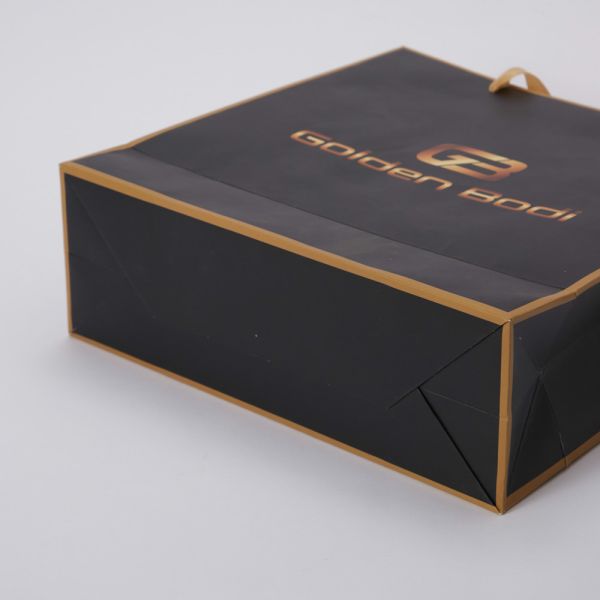 Custom Printed Matte Laminated Black Paper Bags Bulk 8x4x10 For Retail Shopping
