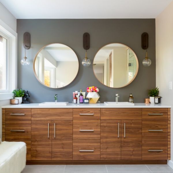 Solid  Wooden Bathroom Vanity Units Brown Wood Texture