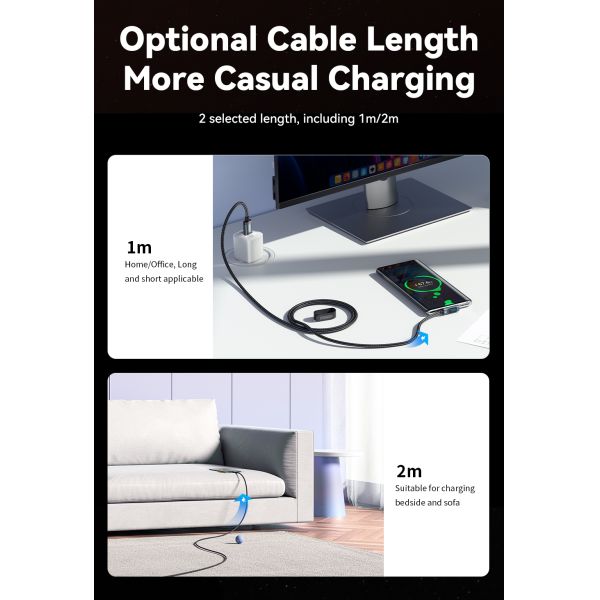 100W 7A USB A To C Fast Charging Phone Cable Digital Display 1m 2m ESSAGER ES-X47