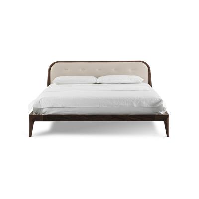 Solid Wood Brown Full Size Bed Leather Upholstered Headboard Customized Size