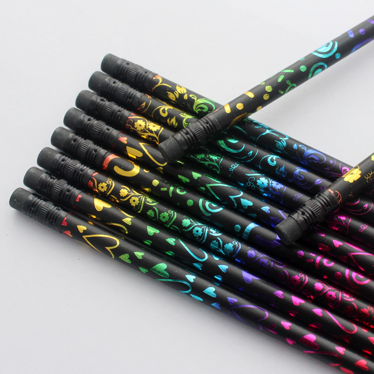 10pcs Custom Printed Black Wooden Pencil Hb Pencil 2 Hb Pencil S With Black Eraser Importer