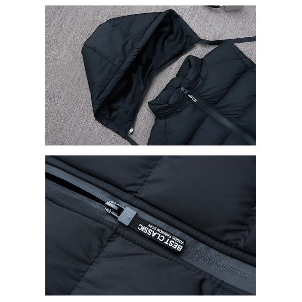 Зимний черный полиэстер хлопок толстый капюшонированный утилита стройный фит без рукава мужчина хлопок ковточный жилет жилет