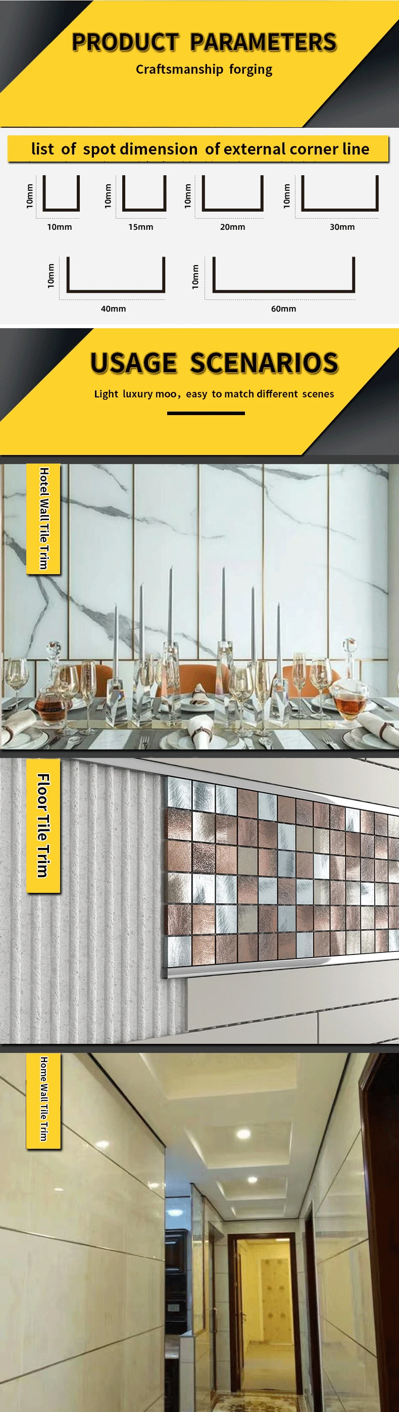 Non-Alloy T-Shaped Tiles Corner Trim Brushed Stainless Steel Metal Tile Trim Strip