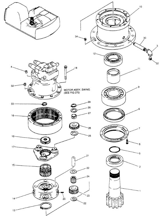 Прибор качания шестерни уменьшения YN32W00004F1 качания зеленого цвета SK210 6 Kobelco