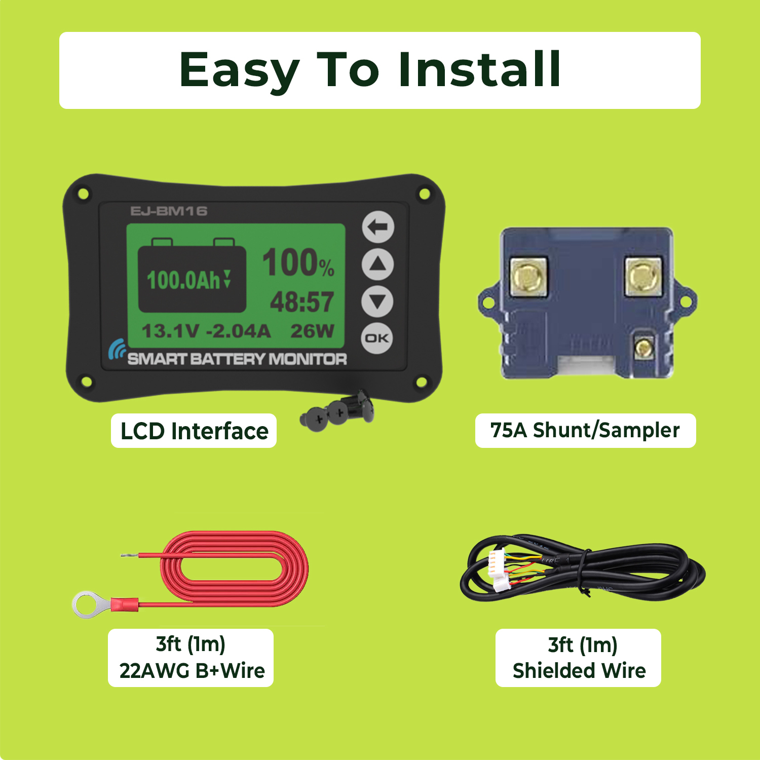 12V 24V 48V Smart Shunt Battery Monitor 75A 150A 500A For Solar RV Battery Pack