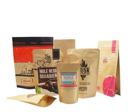Standing Up Printed moisture proof Kraft zipper coffee food vacuum bag for Food Packing